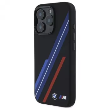 Husă rigidă din silicon BMW BMHMP16X23SSPK pentru iPhone 16 Pro Max 6,9 inch, Random Lines, MagSafe, neagră