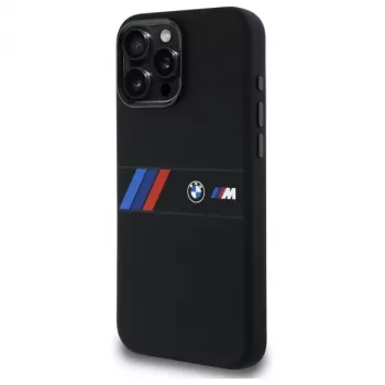 Husă rigidă din silicon BMW M Collection cu dungă centrală MagSafe pentru Apple iPhone 16 Pro Max 6,9 inch neagră