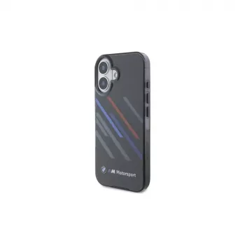 Husă rigidă BMW BMHCP16M23HTRAK pentru iPhone 16 Plus 6,7 inch, Motorsport IML Random Stripes, neagră