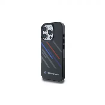 Husă rigidă BMW Motorsport IML Random Stripes pentru Apple iPhone 16 Pro 6,3 inch, neagră