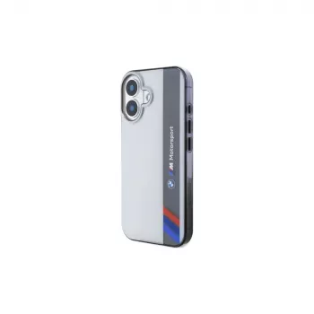 Husă rigidă BMW BMHCP16S23HTFEG pentru iPhone 16 6,1 inch, Motorsport IML Vertical Stripe, gri
