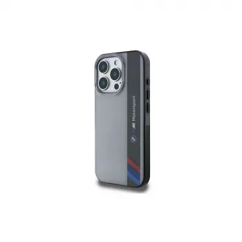 Husă rigidă BMW Motorsport pentru Apple iPhone 16 Pro 6,3 inch, IML Vertical Stripe, gri