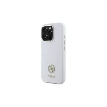 Husă rigidă din silicon Guess GUHCP16LM4DGPH pentru iPhone 16 Pro 6,3 inch alb cu logo din strasuri 4G