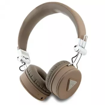 Guess Grained Classic Round Shape Căști wireless Bluetooth over-ear cu ENC, maro