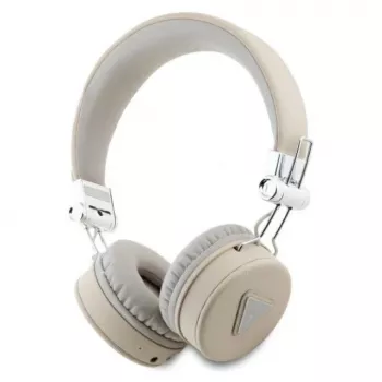 Guess Grained Classic Round Shape Căști wireless Bluetooth over-ear cu ENC, bej