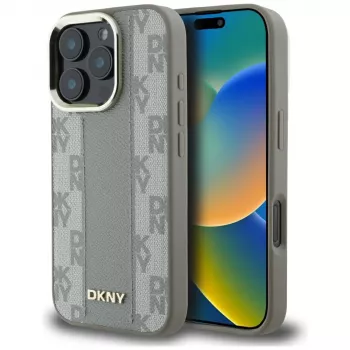 DKNY Checkered Pattern Huse MagSafe pentru iPhone 16 Pro Max - bej
