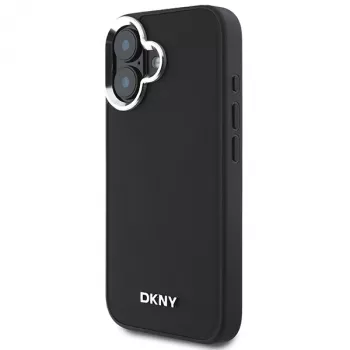 DKNY DKHMP16SPSCMCLK Huse hard pentru Apple iPhone 16 6,1 inch negru cu logo argintiu simplu MagSafe
