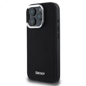 DKNY DKHMP16LPSCMCLK Huse hard pentru iPhone 16 Pro 6,3 inch negru cu logo argintiu simplu MagSafe