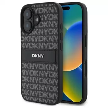 DKNY DKHCP16SPRTHSLK Huse hard cu model texturat și dungă tonală pentru Apple iPhone 16 6.1 - negru