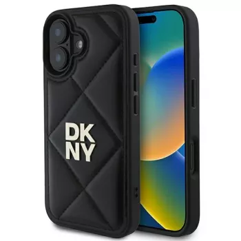 DKNY DKHCP16SPQDSLK Huse spate matlasate cu logo stivuit pentru Apple iPhone 16 6,1 inch - negru