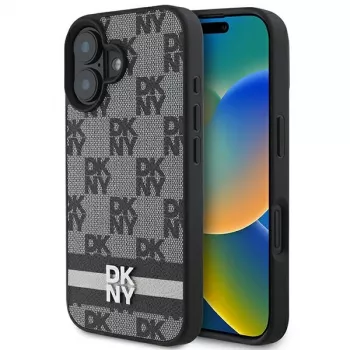 DKNY DKHCP16SPCPTSSK Huse hard pentru Apple iPhone 16 6,1 inch cu model în carouri și dungi imprimate negru