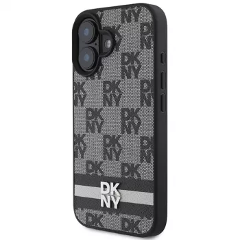 DKNY DKHCP16SPCPTSSK Huse hard pentru Apple iPhone 16 6,1 inch cu model în carouri și dungi imprimate negru