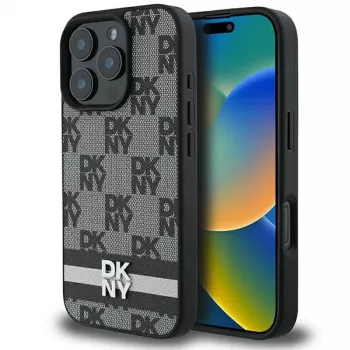 DKNY DKHCP16XPCPTSSK Huse hard pentru iPhone 16 Pro Max 6,9 inch negru cu model în carouri și dungi imprimate