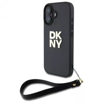 DKNY DKHCP16SPBSWSK Huse hard pentru Apple iPhone 16 6,1 inch negru cu curea de mână