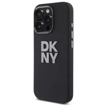 DKNY DKHCP16LSMCBSK Huse hard din silicon lichid cu logo metalic pentru Apple iPhone 16 Pro 6,3 inch negru