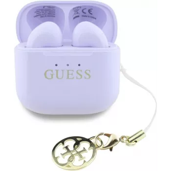 Guess Glossy Effect Printed Classic Logo & Charm TWS Earbuds lavandă
