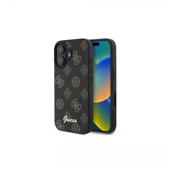 Guess Peony Script Huse MagSafe pentru iPhone 16 Plus (negru)