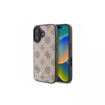 Guess Peony Script Huse MagSafe pentru iPhone 16 (maro)