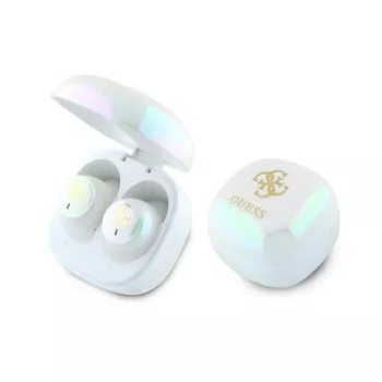 Căști true wireless stereo Bluetooth Guess 4G Printed Logo cu carcasă de încărcare (albă)
