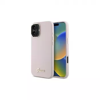 Guess GUHCP16MSMBSLP iPhone 16 Plus 6,7 inch roz Huse hard silicon cu logo metalic Script și ramă