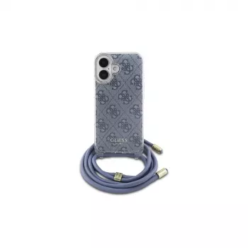 Guess GUHCP16SHC4SEB iPhone 16 6,1 inch husă rigidă albastră Crossbody Cord 4G Print