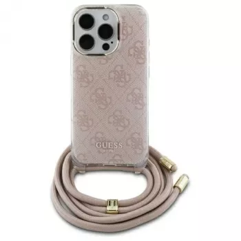 Guess GUHCP16SHC4SEP iPhone 16 6,1 inch husă rigidă roz Crossbody Cord 4G Print