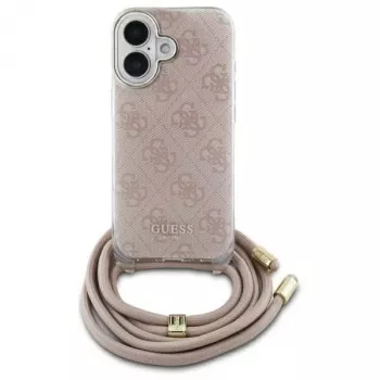 Guess GUHCP16SHC4SEP iPhone 16 6,1 inch husă rigidă roz Crossbody Cord 4G Print