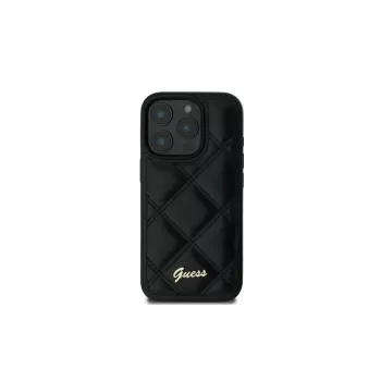 Guess GUHCP16SPSQSQSK iPhone 16 6,1 inch husă rigidă Quilted Metal Logo neagră