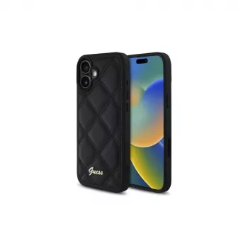 Guess Quilted Metal Logo husă rigidă pentru Apple iPhone 16 Plus 6,7 inch - neagră