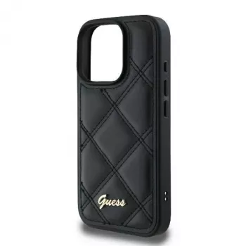 Guess GUHCP16LPSQSQSK husă rigidă pentru Apple iPhone 16 Pro 6,3 inch neagră Quilted Metal Logo