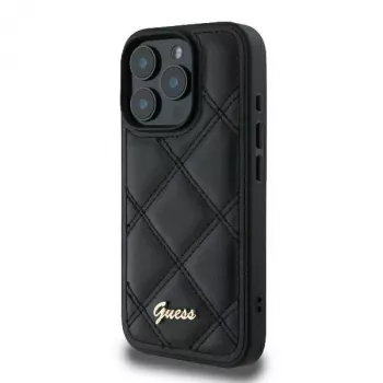 Guess GUHCP16LPSQSQSK husă rigidă pentru Apple iPhone 16 Pro 6,3 inch neagră Quilted Metal Logo
