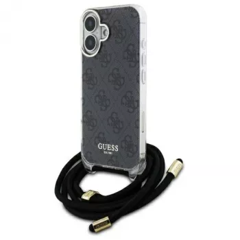 Guess GUHCP16SHC4SEK iPhone 16 6,1 inch husă rigidă neagră Crossbody Cord 4G Print