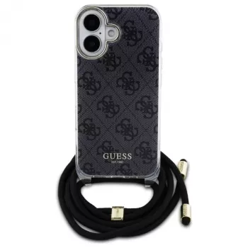 Guess GUHCP16SHC4SEK iPhone 16 6,1 inch husă rigidă neagră Crossbody Cord 4G Print
