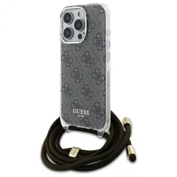 Guess GUHCP16LHC4SEW iPhone 16 Pro husă rigidă Crossbody Cord 4G Print maro