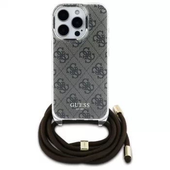 Guess GUHCP16LHC4SEW iPhone 16 Pro husă rigidă Crossbody Cord 4G Print maro