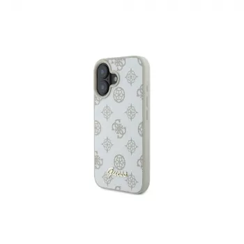 Guess GUHMP16SPGPYSH iPhone 16 6,1 inch husă rigidă albă Peony Script Logo MagSafe