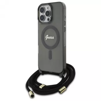 Guess GUHMP16LHCTSGNSK iPhone 16 Pro 6,3 inch husă rigidă Crossbody Cord Script MagSafe neagră