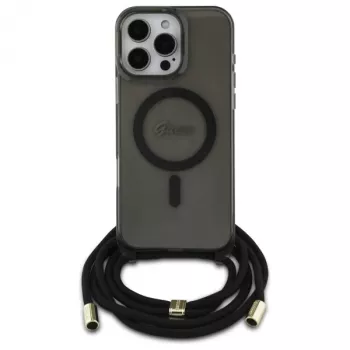 Guess GUHMP16LHCTSGNSK iPhone 16 Pro 6,3 inch husă rigidă Crossbody Cord Script MagSafe neagră