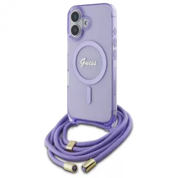 Guess GUHMP16SHCTSGNSU iPhone 16 6,1 inch husă rigidă mov Crossbody Cord Script MagSafe