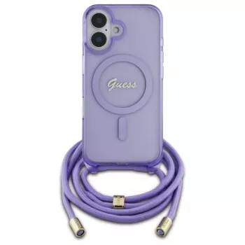 Guess GUHMP16SHCTSGNSU iPhone 16 6,1 inch husă rigidă mov Crossbody Cord Script MagSafe