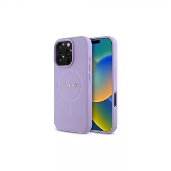 Guess GUHMP16LPSAHMCU iPhone 16 Pro 6,3 inch husă rigidă mov din imitație de piele Saffiano cu MagSafe