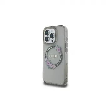 Guess GUHMP16LHFWFCK iPhone 16 Pro husă rigidă IML Flowers Wreath MagSafe neagră