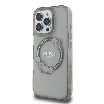Guess GUHMP16XHFWFCK iPhone 16 Pro Max 6,9 inch husă rigidă neagră IML Flowers Wreath MagSafe