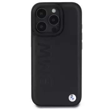BMW Hot Stamp husă rigidă din piele pentru iPhone 16 Pro 6,3 inch neagră