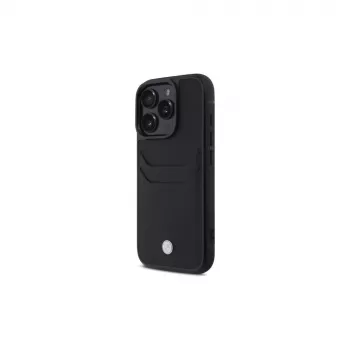 BMW Signature husă rigidă din piele cu compartiment pentru carduri pentru Apple iPhone 16 Pro Max 6,9 inch neagră