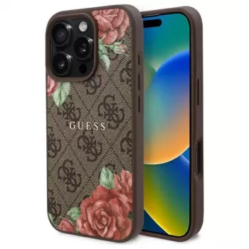 Guess GUHMP16LP4ROPEMCW iPhone 16 Pro husă rigidă 4G Flowers Print MagSafe maro