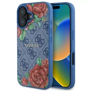 Guess GUHMP16SP4ROPEMCB iPhone 16 6,1 inch husă rigidă albastră 4G Flowers Print MagSafe