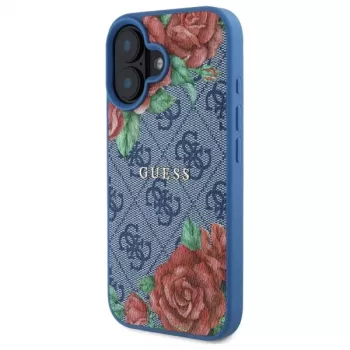 Guess GUHMP16SP4ROPEMCB iPhone 16 6,1 inch husă rigidă albastră 4G Flowers Print MagSafe