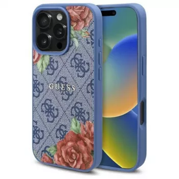Guess GUHMP16XP4ROPEMCB iPhone 16 Pro Max 6,9 inch husă rigidă albastră 4G Flowers Print MagSafe