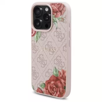 Guess GUHMP16LP4ROPEMCP husă rigidă pentru iPhone 16 Pro 6,3 inch roz 4G Flowers Print MagSafe